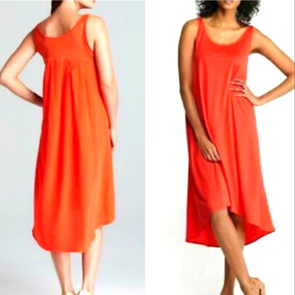 Eileen Fisher orange silk cotton Firefly lined tank dress high low hem size S - Picture 3 of 11